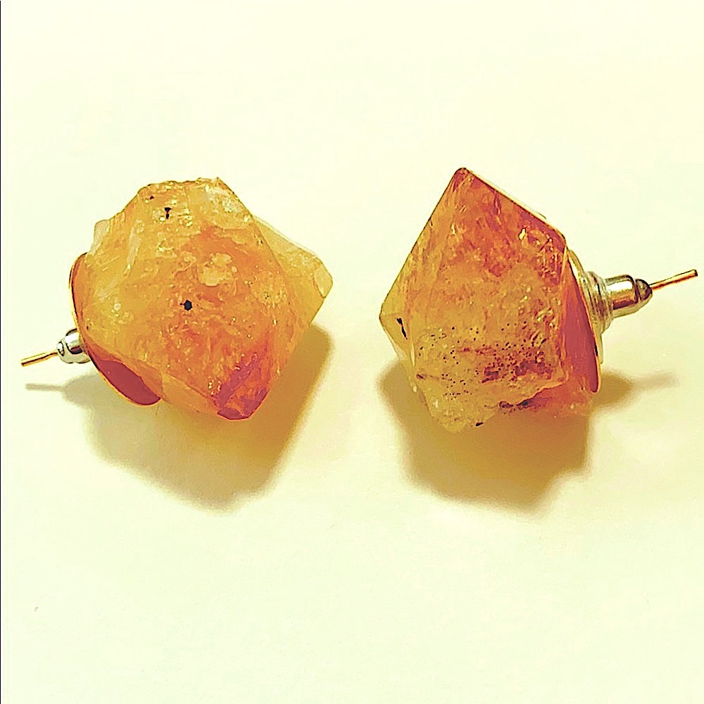 FANCY NATURAL CITRINE crystal pierced earrings! Natural stone, elegant beauty!